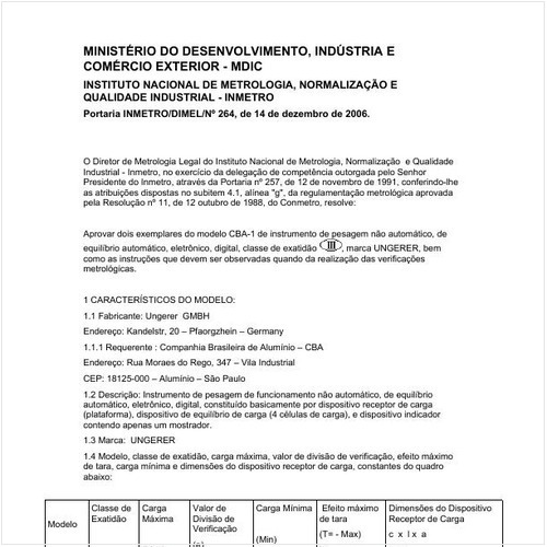 Portaria DIMEL/INMETRO 264:2006 - Situação: Em vigor