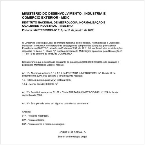 Portaria DIMEL/INMETRO 13:2007 - Situação: Revisto