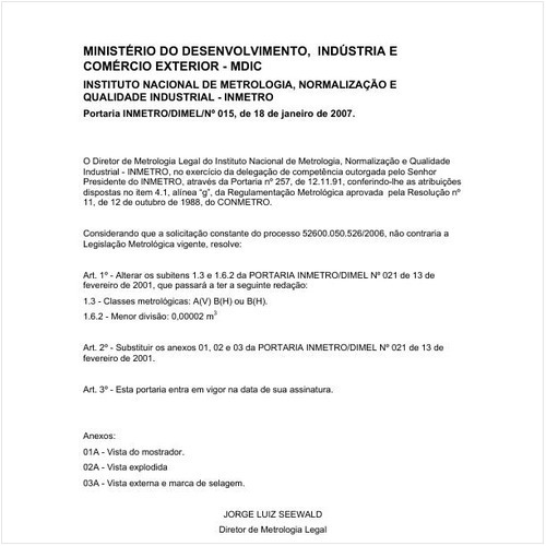 Portaria DIMEL/INMETRO 15:2007 - Situação: Revisto