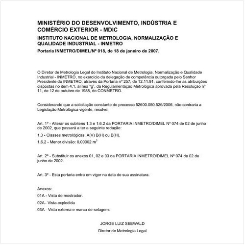 Portaria DIMEL/INMETRO 18:2007 - Situação: Revisto