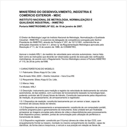 Portaria DIMEL/INMETRO 22:2007 - Situação: Revisto