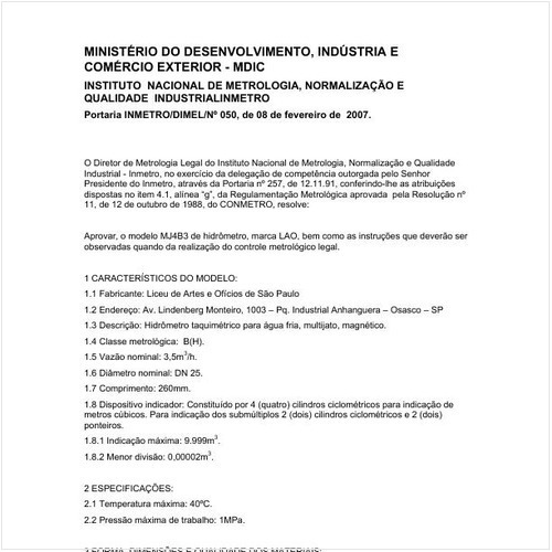 Portaria DIMEL/INMETRO 50:2007 - Situação: Revisto