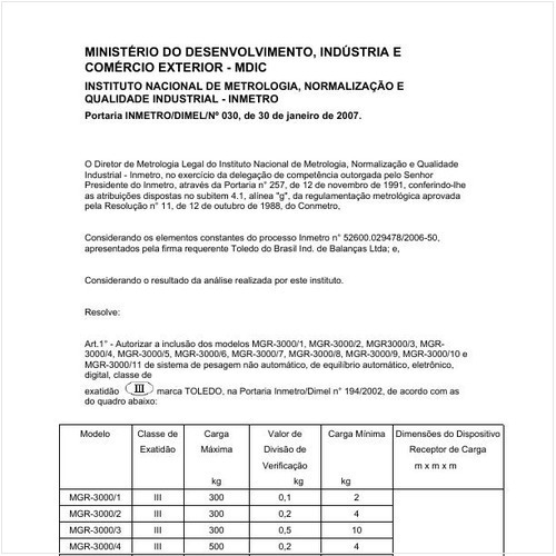 Portaria DIMEL/INMETRO 30:2007 - Situação: Revisto