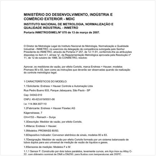 Portaria DIMEL/INMETRO 70:2007 - Situação: Revisto