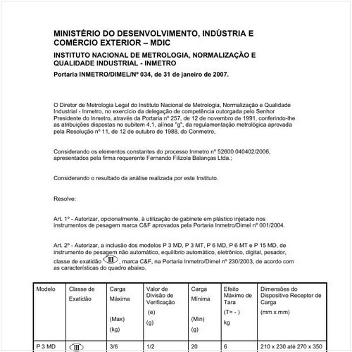 Portaria DIMEL/INMETRO 34:2007 - Situação: Revisto