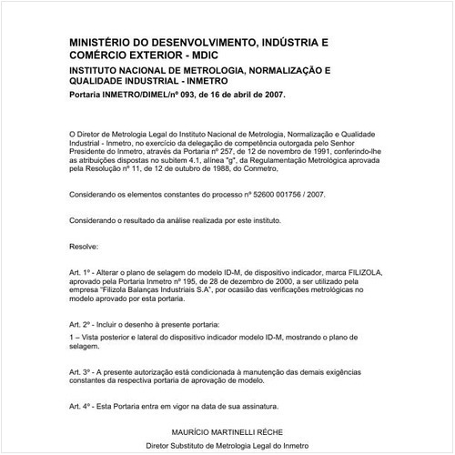 Portaria DIMEL/INMETRO 93:2007 - Situação: Em vigor