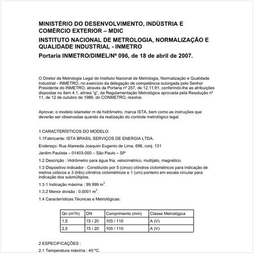 Portaria DIMEL/INMETRO 96:2007 - Situação: Em vigor