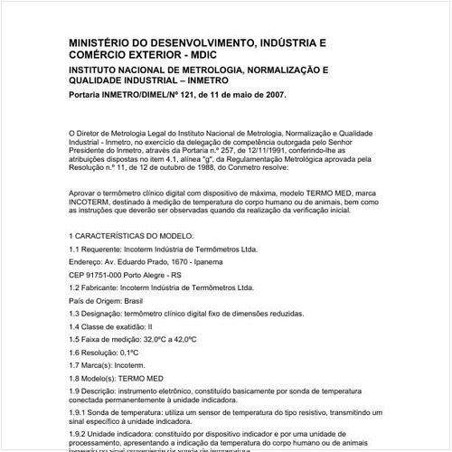Portaria DIMEL/INMETRO 121:2007 - Situação: Revisto