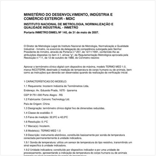 Portaria DIMEL/INMETRO 140:2007 - Situação: Revisto