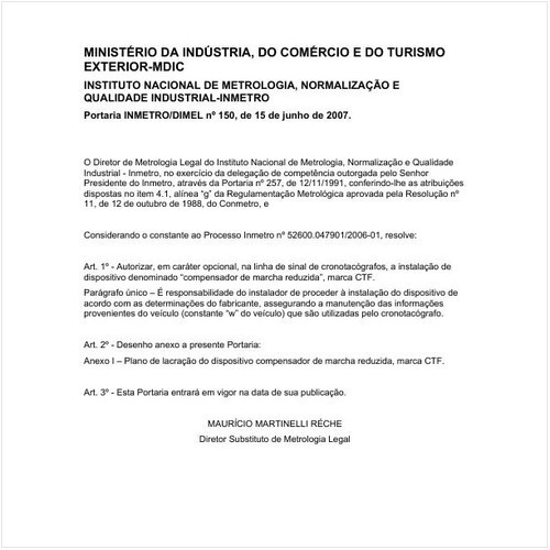 Portaria DIMEL/INMETRO 150:2007 - Situação: Em vigor