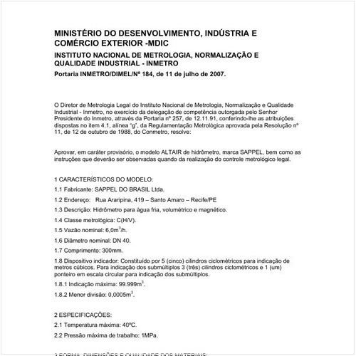 Portaria DIMEL/INMETRO 184:2007 - Situação: Revisto