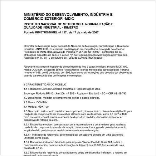 Portaria DIMEL/INMETRO 127:2007 - Situação: Em vigor