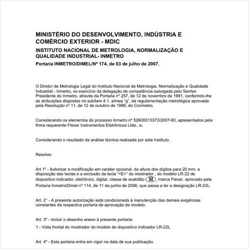 Portaria DIMEL/INMETRO 174:2007 - Situação: Em vigor