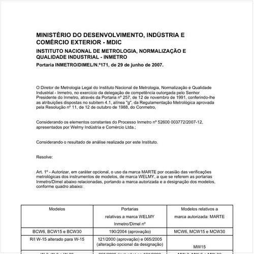 Portaria DIMEL/INMETRO 171:2007 - Situação: Revisto