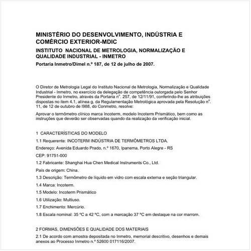 Portaria DIMEL/INMETRO 187:2007 - Situação: Em vigor