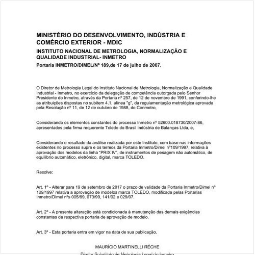Portaria DIMEL/INMETRO 189:2007 - Situação: Revisto