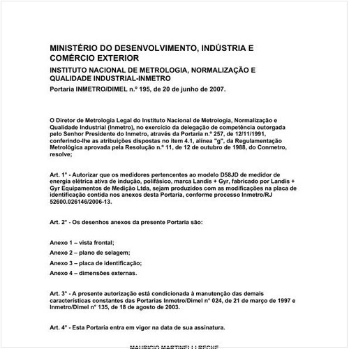 Portaria DIMEL/INMETRO 195:2007 - Situação: Em vigor