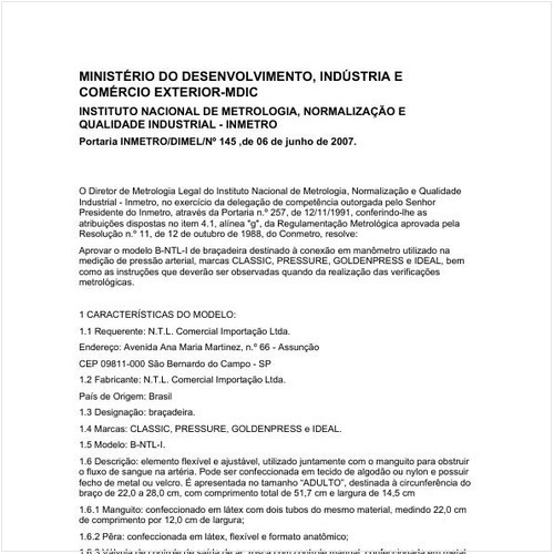 Portaria DIMEL/INMETRO 145:2007 - Situação: Em vigor