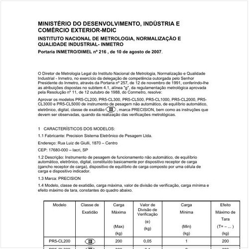 Portaria DIMEL/INMETRO 216:2007 - Situação: Revisto