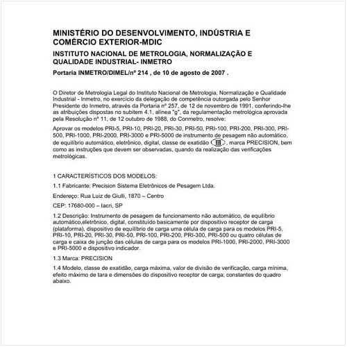 Portaria DIMEL/INMETRO 214:2007 - Situação: Revisto