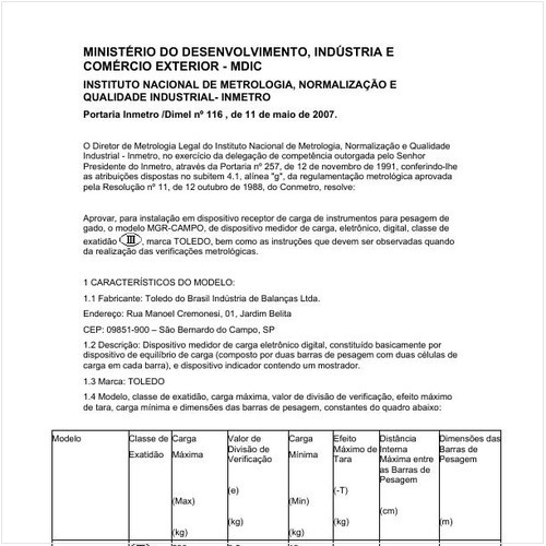 Portaria DIMEL/INMETRO 116:2007 - Situação: Revisto