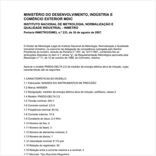 Portaria DIMEL/INMETRO 233:2007 - Situação: Revisto