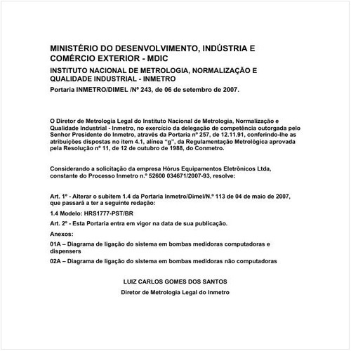 Portaria DIMEL/INMETRO 243:2007 - Situação: Em vigor