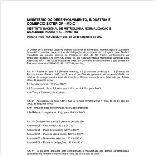Portaria DIMEL/INMETRO 258:2007 - Situação: Revisto