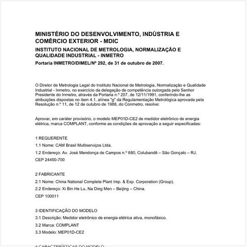 Portaria DIMEL/INMETRO 292:2007 - Situação: Revisto