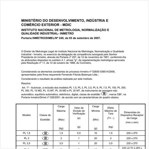 Portaria DIMEL/INMETRO 240:2007 - Situação: Revisto