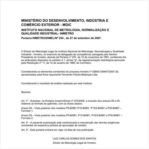 Portaria DIMEL/INMETRO 254:2007 - Situação: Em vigor