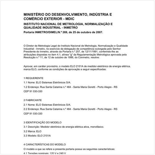 Portaria DIMEL/INMETRO 269:2007 - Situação: Revisto