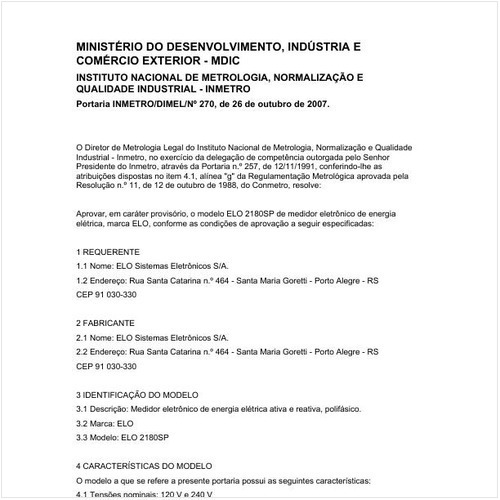 Portaria DIMEL/INMETRO 270:2007 - Situação: Revisto