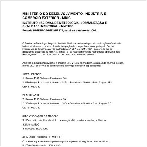 Portaria DIMEL/INMETRO 277:2007 - Situação: Revisto