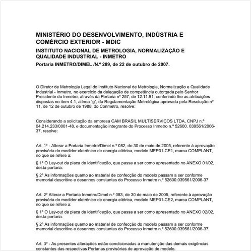 Portaria DIMEL/INMETRO 289:2007 - Situação: Revisto