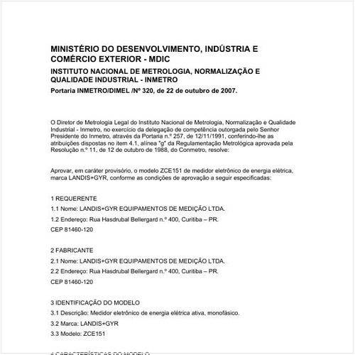 Portaria DIMEL/INMETRO 320:2007 - Situação: Em vigor