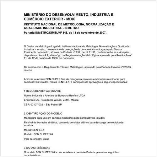 Portaria DIMEL/INMETRO 346:2007 - Situação: Em vigor