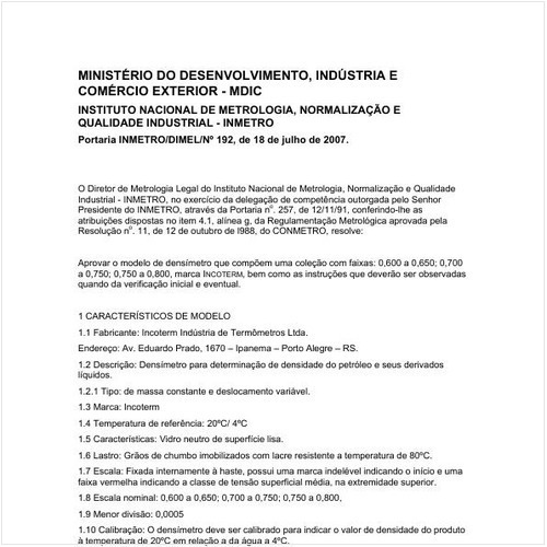 Portaria DIMEL/INMETRO 192:2007 - Situação: Revisto