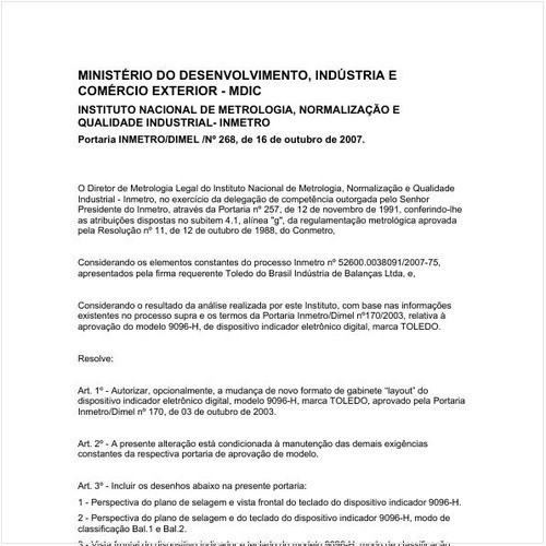 Portaria DIMEL/INMETRO 268:2007 - Situação: Em vigor