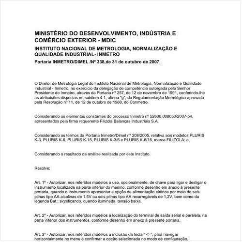 Portaria DIMEL/INMETRO 338:2007 - Situação: Em vigor