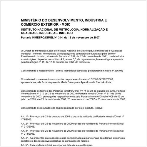 Portaria DIMEL/INMETRO 344:2007 - Situação: Em vigor