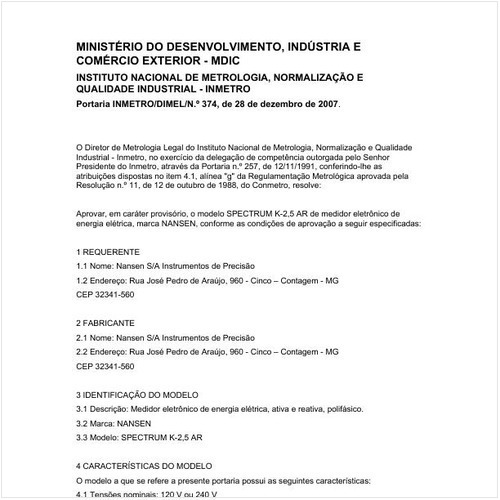 Portaria DIMEL/INMETRO 374:2007 - Situação: Revisto