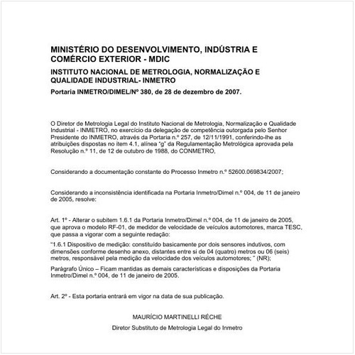 Portaria DIMEL/INMETRO 380:2007 - Situação: Em vigor