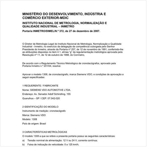 Portaria DIMEL/INMETRO 372:2007 - Situação: Revisto