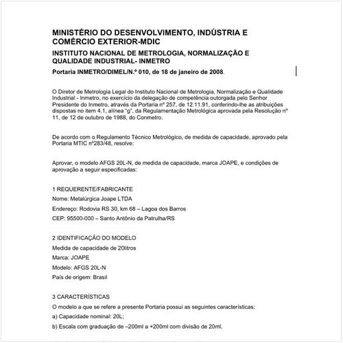 Portaria DIMEL/INMETRO 10:2008 - Situação: Em vigor