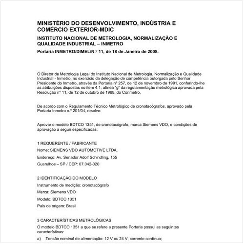 Portaria DIMEL/INMETRO 11:2008 - Situação: Em vigor