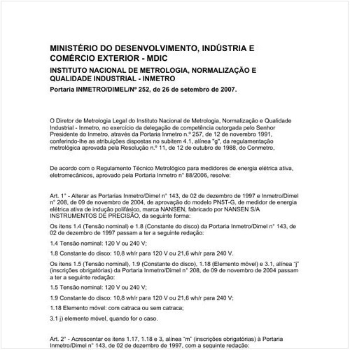 Portaria DIMEL/INMETRO 252:2007 - Situação: Revisto