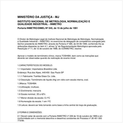 Portaria DIMEL/INMETRO 45:1991 - Situação: Em vigor