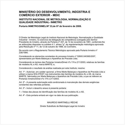 Portaria DIMEL/INMETRO 33:2008 - Situação: Em vigor