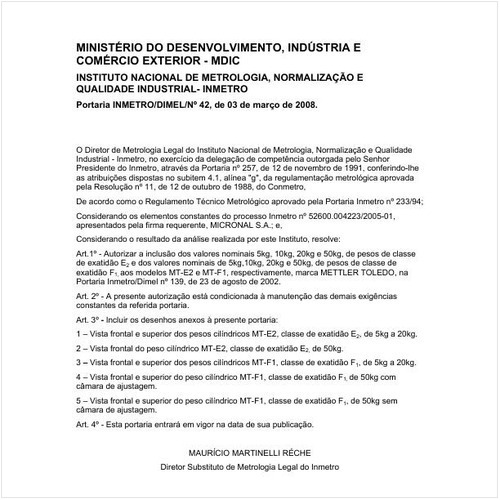 Portaria DIMEL/INMETRO 42:2008 - Situação: Em vigor